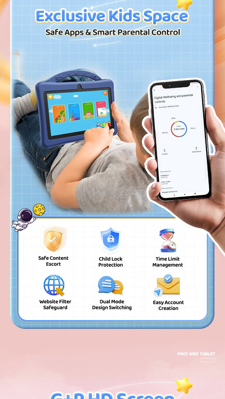 2025 New Kid's Tablet Android 14 7.1 HD Screen 1280*600 IPS 4GB+128GB Memory 3200mAh GPS Satellite Positioning Tablet Boys Girls