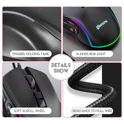 Gaming Ergonomic Mouse RGB Gaming Wired Mouse with 12800 Adjustable DPI, 10Programmable Buttons,for Gamer Office
