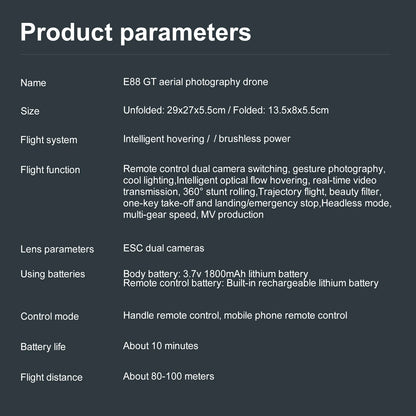 E88GT 4.3-inch Large Screen Drone Brushless Dual Camera Aerial Photography 8K HD Optical Flow Remote Control Aircraft Boy Gift