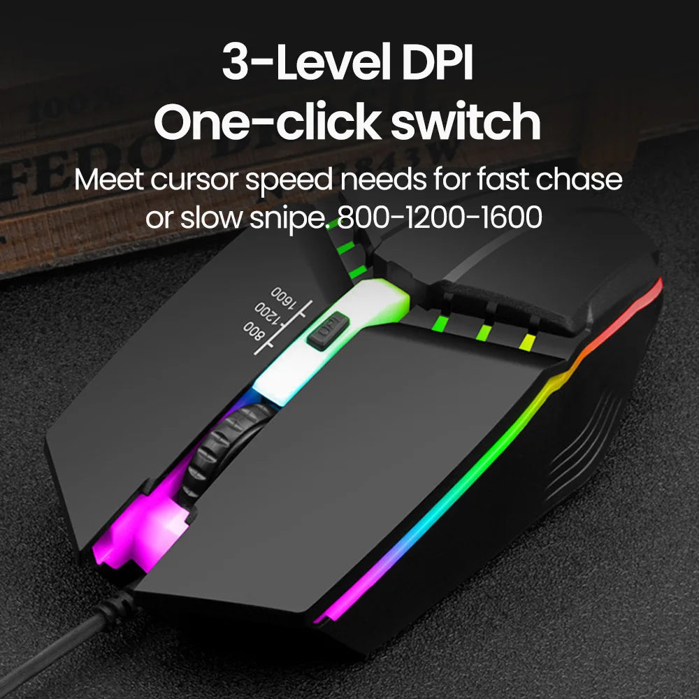 Elough Mute Wired Mouse USB Wired Gaming Mouse For Desktop PC Laptop Computer Home Office RGB LED Luminous Backlit Mouse Game