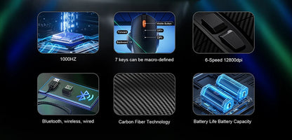 Wireless Game Mouse 12800DPI 1000Hz BT/2.4G/Wired 7 Buttons Macro Mouse for E-sports Ergonomic Design RGB Backlit