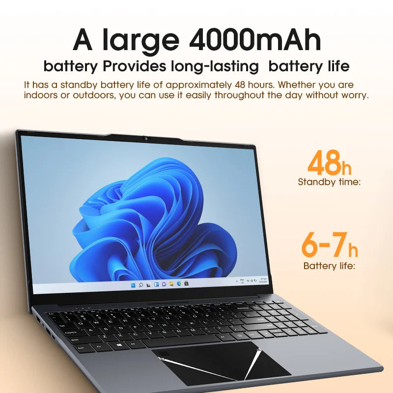 15.6" Ultra Slim Laptop 16GB RAM 512GB SSD Intel N5095 Notebook 1920*1080 FHD Screen Windows 10 Office Study Portable Computer