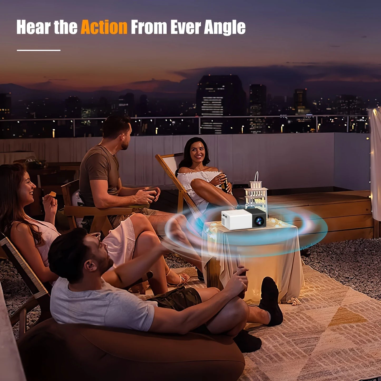 1Pc Bright 3000+ Lumen HD Mini Projector – Portable, 3D-Ready, Multi-Device Compatible, with Remote