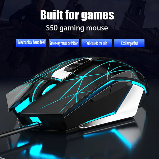 S50 New Gaming Mouse, Wired Mechanical Game, Macro Programming, Notebook, Desktop Computer, Office