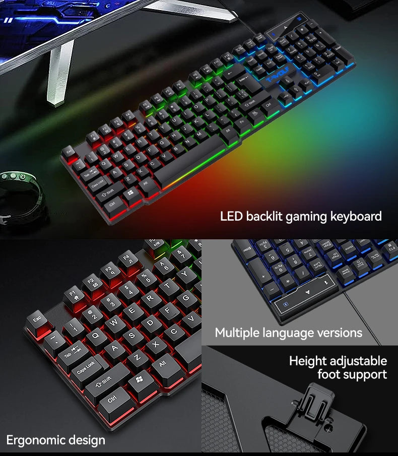 Five-piece Gaming Combo 104 Keys Keyboard 4-color Breathing Light Mouse 3.5mm Gaming Headset Gaming Speaker Anti-slip Mouse Pad