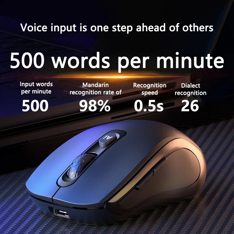 Intelligent Mouse Wireless Bluetooth Dual Mode Mute Rechargeable Mouse Voice Typing Translation Writing Office Universal