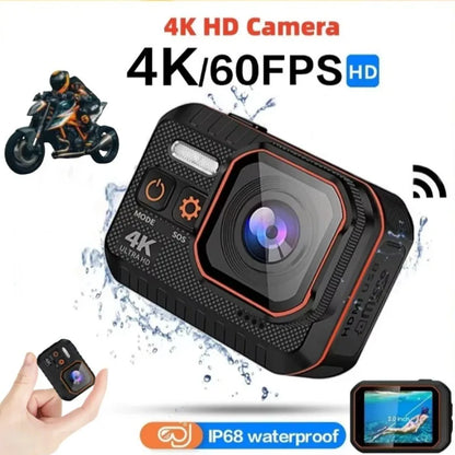 4K HD 60FPS Mini Camera Wifi Outdoor Sport 170° Wide Angle Action Kam Waterproof Bike Motorcycle Helmet Body Cam with LED Screen