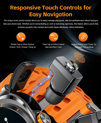 2025 New Smart Watch With 2 in 1 TWS Wireless Headset Bluetooth Call 1.53" AMOLED Screen 400mAh IP67 Waterproof Sport Smartwatch