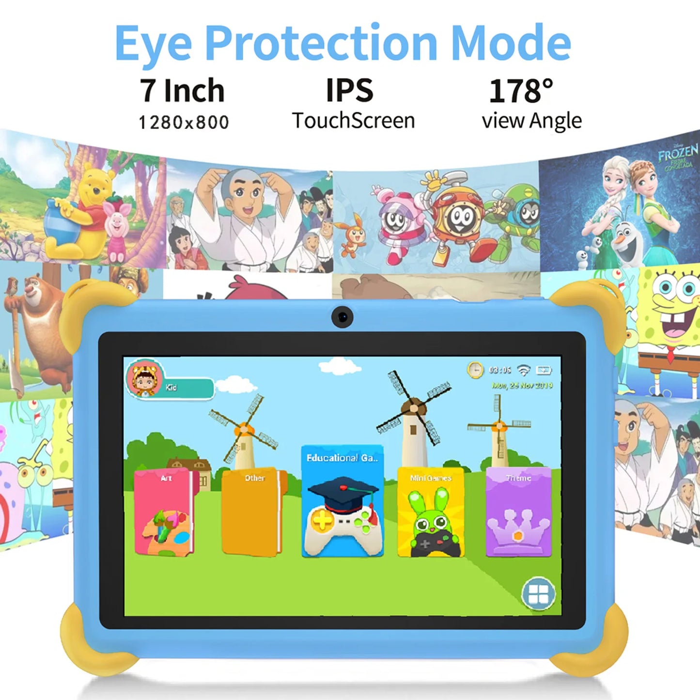 2025 New 7 Inch Cartoon Pattern Kids' tablets Quad Core 4GB RAM 64GB ROM 5G WiFi Learning Education Games Tablet Children's Gift