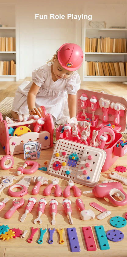 Children's Tool Set with Electric Toy Drill Kids Power Construction Toy Pretend Play Toy Tools Kit for Toddler Boys Girls Child