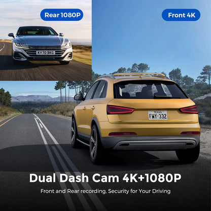 Dash Cam Front and Rear 2.4G WiFi 4K+1080P and 1.47" Screen DashCam with 24H Night Vision Parking Monitor Loop Recording WDR GPS