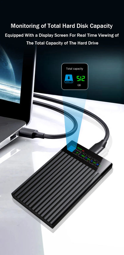 Portable  SATA To Type-C Hard Drive Chassis Intelligent Digital Display Adapter 2.5 Inch 6Gbps External HDD Case for PC Laptop