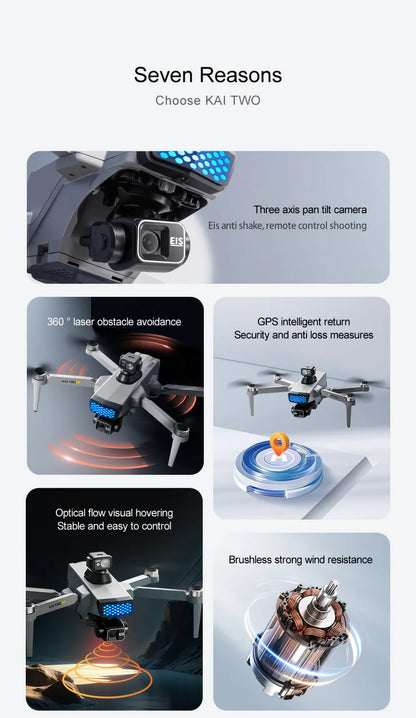KAI TWO PRO GPS 8K Professional Dron 3-Axis Self Stabilization HD Camera 360 Obstacle Avoidance Brushless RC Quadcopter VS SG107