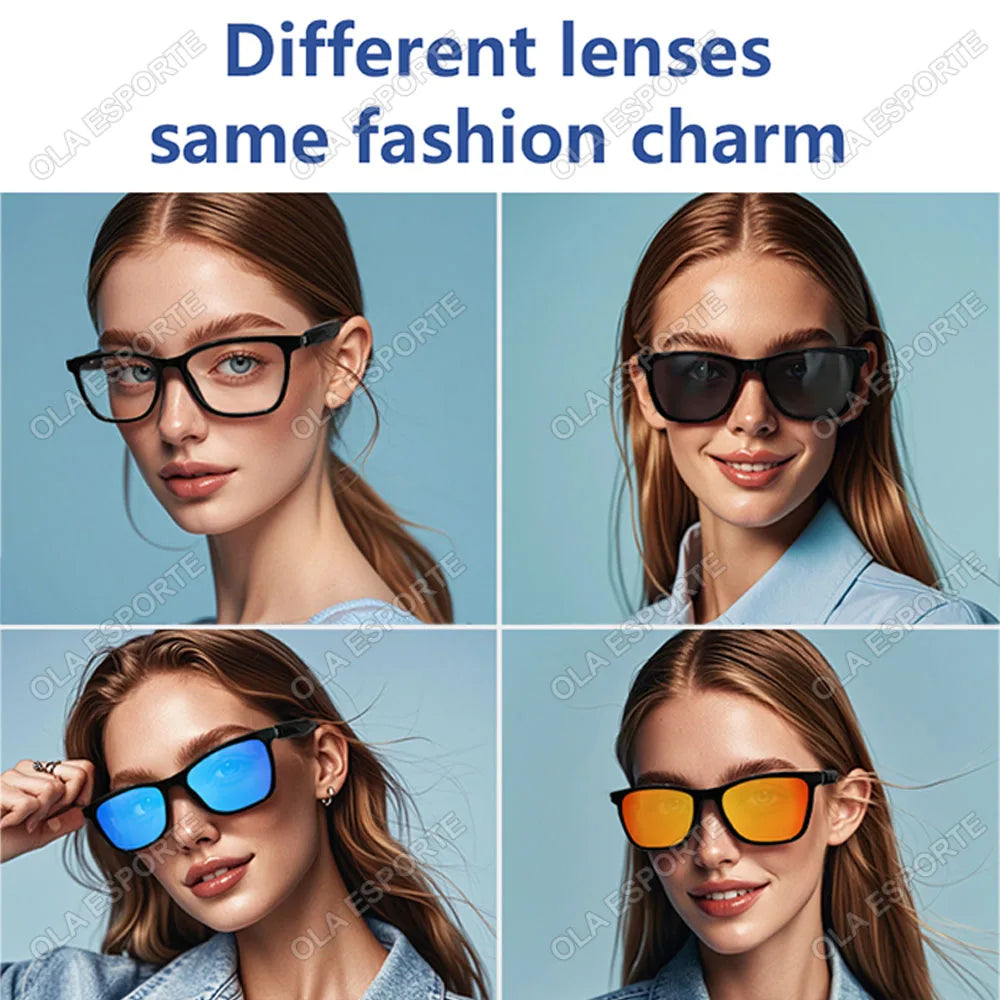 Hot GS05 Smart Glasses For Men 2 in 1 UV Protection Portable Polarized Anti-blue light Black Frame White Lenses Music Sunglasses