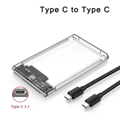 USB 3.0/Type C External Hard Drive Enclosure 2.5 Inch SATA to USB3.0 UASP Clear Portable Hard Drive Case HDD Tool-Free