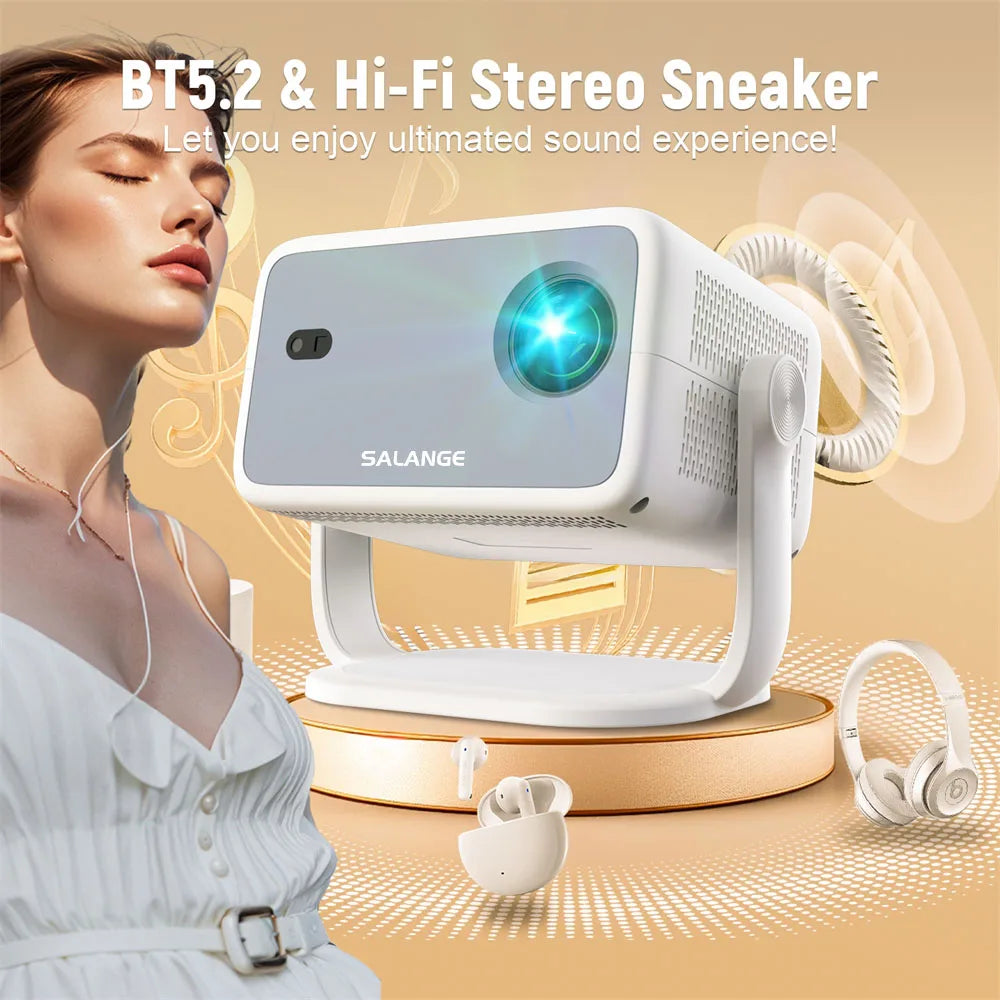 Salange 360° Projector Native 1080P 650ANSI 4K Android 11 With Auto Keystone Focus Air Mouse Wifi6 BT5.2 Portable Movie Outdoor