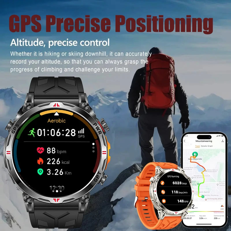 2025 Best seller Military AMOLED HD SmartWatch GPS Compass 10ATM Waterproof Tactics 170+Sport BT call SmartWatch 650Mah Battery
