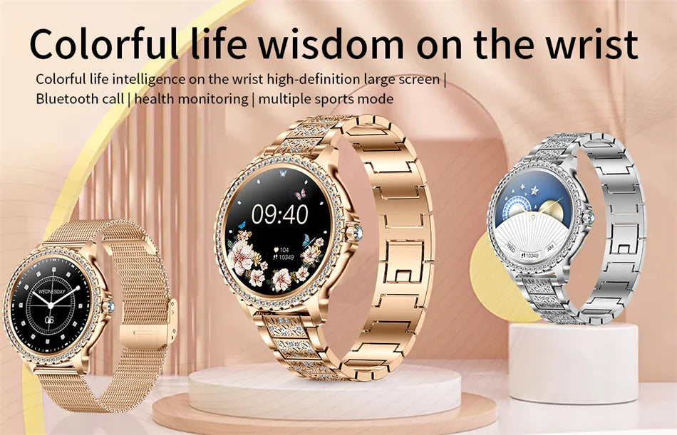 2005 New Fashion Ladies Bluetooth Call Smart Watch AMOLED HD Screen Health Monitoring Sports Diamond Smartwatch IOS Android