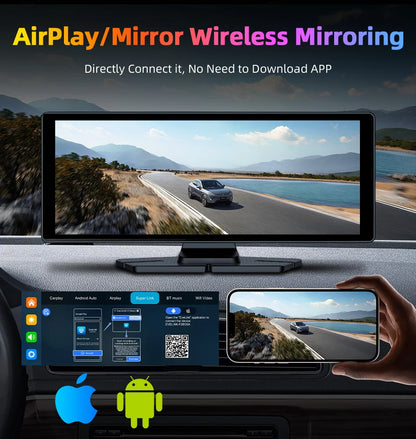 4K Dash Cam 10.26 inch Carplay & Android Auto Car DVR Video Recorder Dahscam Camera 5G Wifi GPS Navigation FM AUX 360 ° Rotation