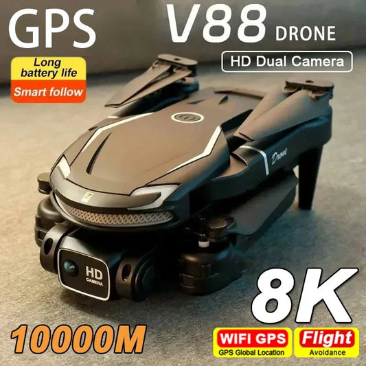 New V88 Drone 8K Professional HD Dual Camera 5G GPS Obstacle Avoidance Photography Optical Flow Foldable Toy UAV 1000M