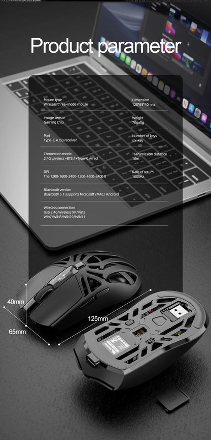 SMAILWOLF RS8  1000Hz Bluetooth mouse, 10000dpi, three-mode connection, lightweight macro gaming mouse notebook computer