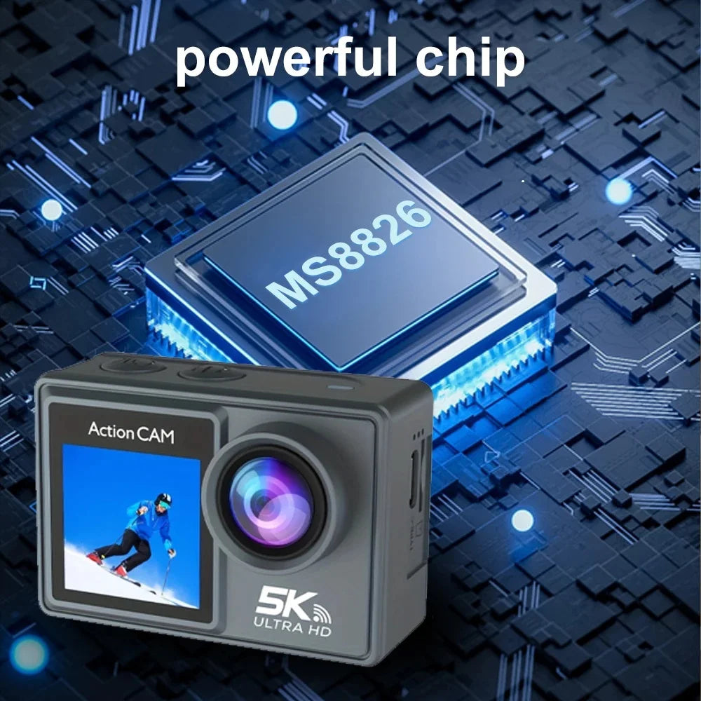 5K 4K60FPS Action Camera Dual IPS Touch LCD DVR EIS 170° 30M Waterproof 5X Zoom Sport Camera With Wireless Mic&Remote Control