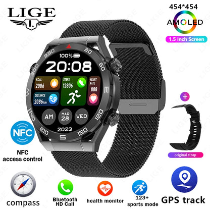 For IOS Android NFC Smart Watch Men GPS Tracker AMOLED 454*454 HD Screen Heart Rate ECG+PPG Bluetooth Call Smartwatches 2024 New