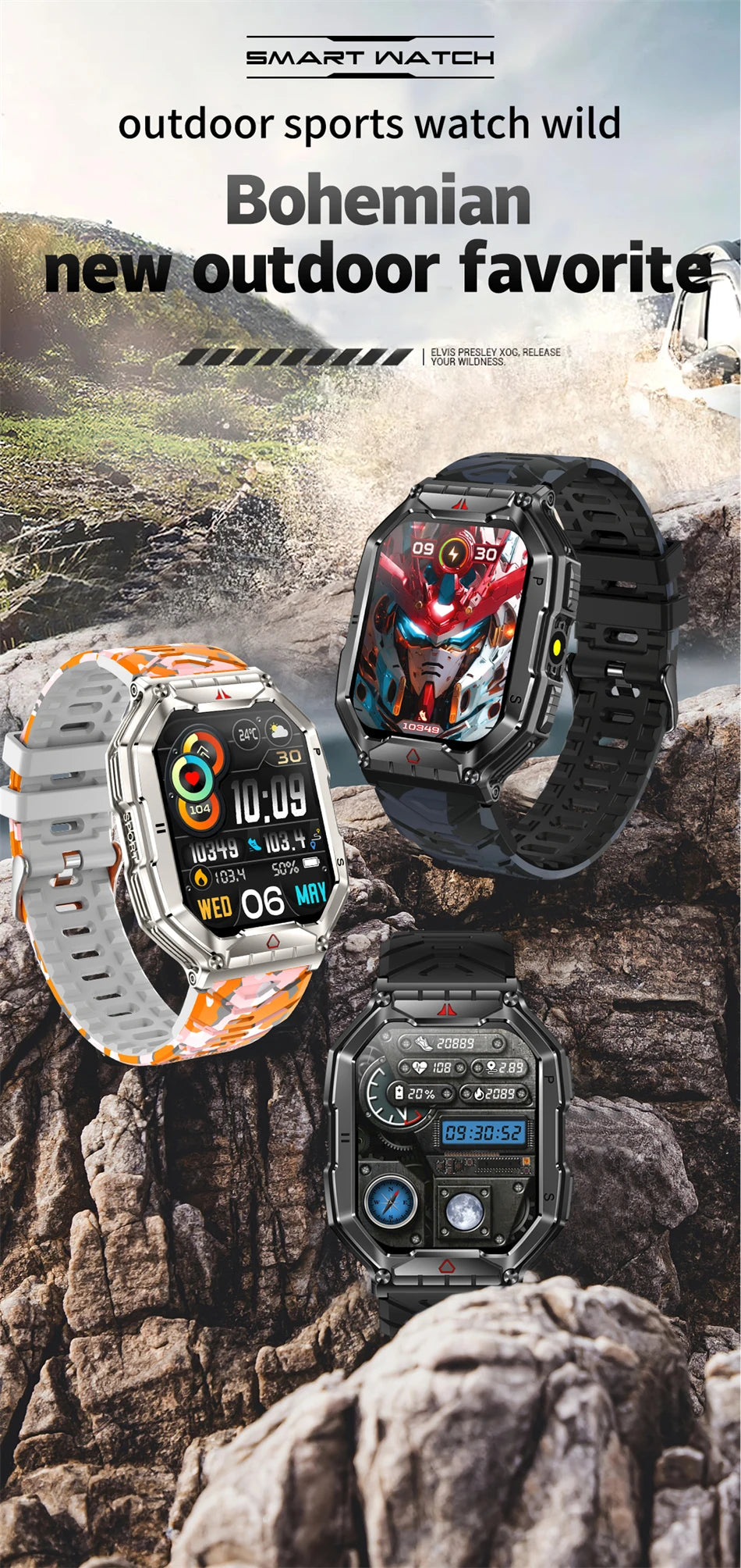 2.1 Inch AMOLED HD Screen Smartwatch Men Compass GPS Outdoor Sports Health Monitoring 1ATM Waterproof Bluetooth Call Smart watch