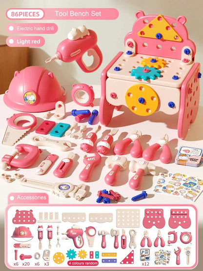 Children's Tool Set with Electric Toy Drill Kids Power Construction Toy Pretend Play Toy Tools Kit for Toddler Boys Girls Child