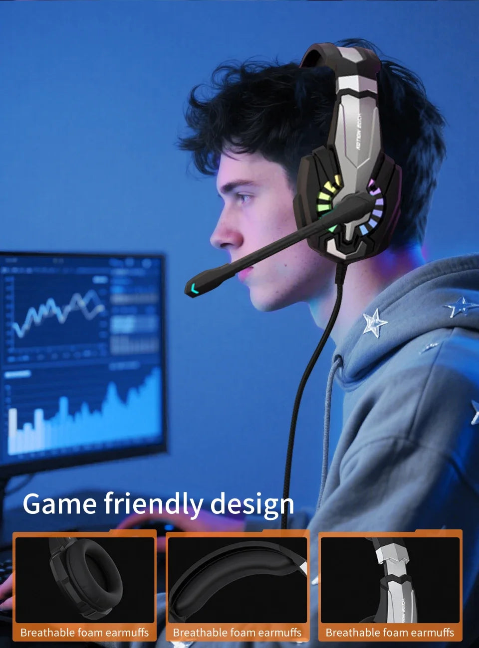 Gaming Headpset Headphone 3.5mm Wired Gaming Headset Earphones Noise Cancelling Stereo Sound With Mic For PC PS4 PS5 Xbox Bass