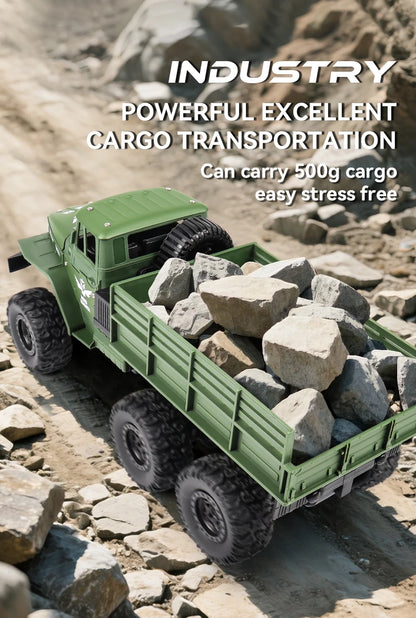 1/16 2.4G Aluminum Alloy RC Truck Six Wheel Military Edition with LED Lights Outdoor Remote Control Cars Toys Gift for Children