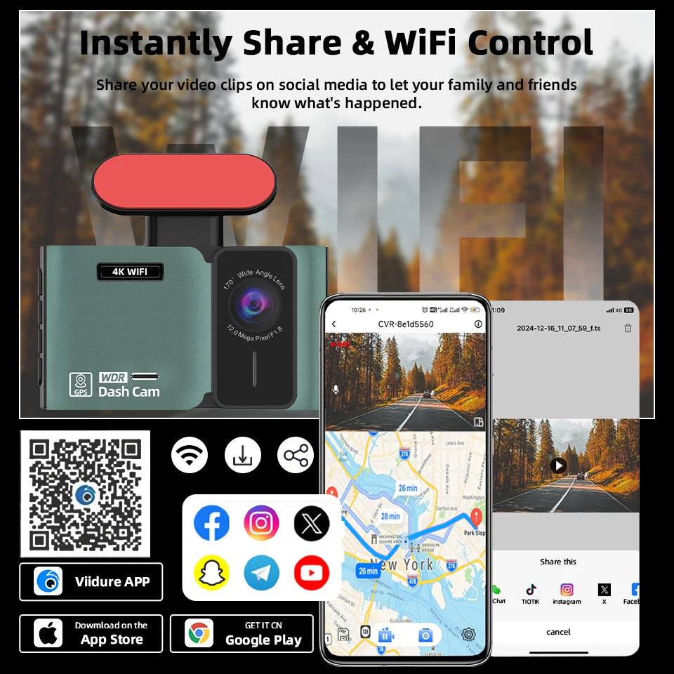 Dash Cam 4K Ultra High Definition Support Speed Real Display Loop Recording Optional 2.5K Rear Camera Driving Recorder