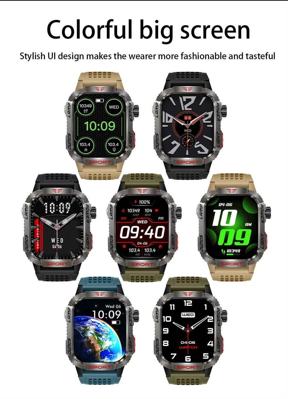 2025 New Military Outdoor Smart Watch Men's GPS Flashlight Bluetooth Call 2.01" AMOLED Screen 3ATM Waterproof Sports Smartwatch