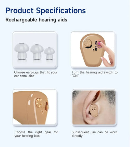 Noise-Reducing Hearing Aid Earphones Assistive Listening Earphones for the Deafness Behind Ear Adjustable Amplifier Speaker