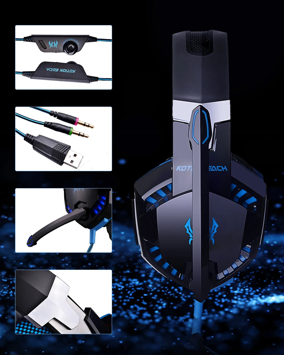 G2000 Gaming Headsets Big Headphones with Light Mic Stereo Earphones Deep Bass for PC Computer Gamer Laptop PS4 New X-BOX