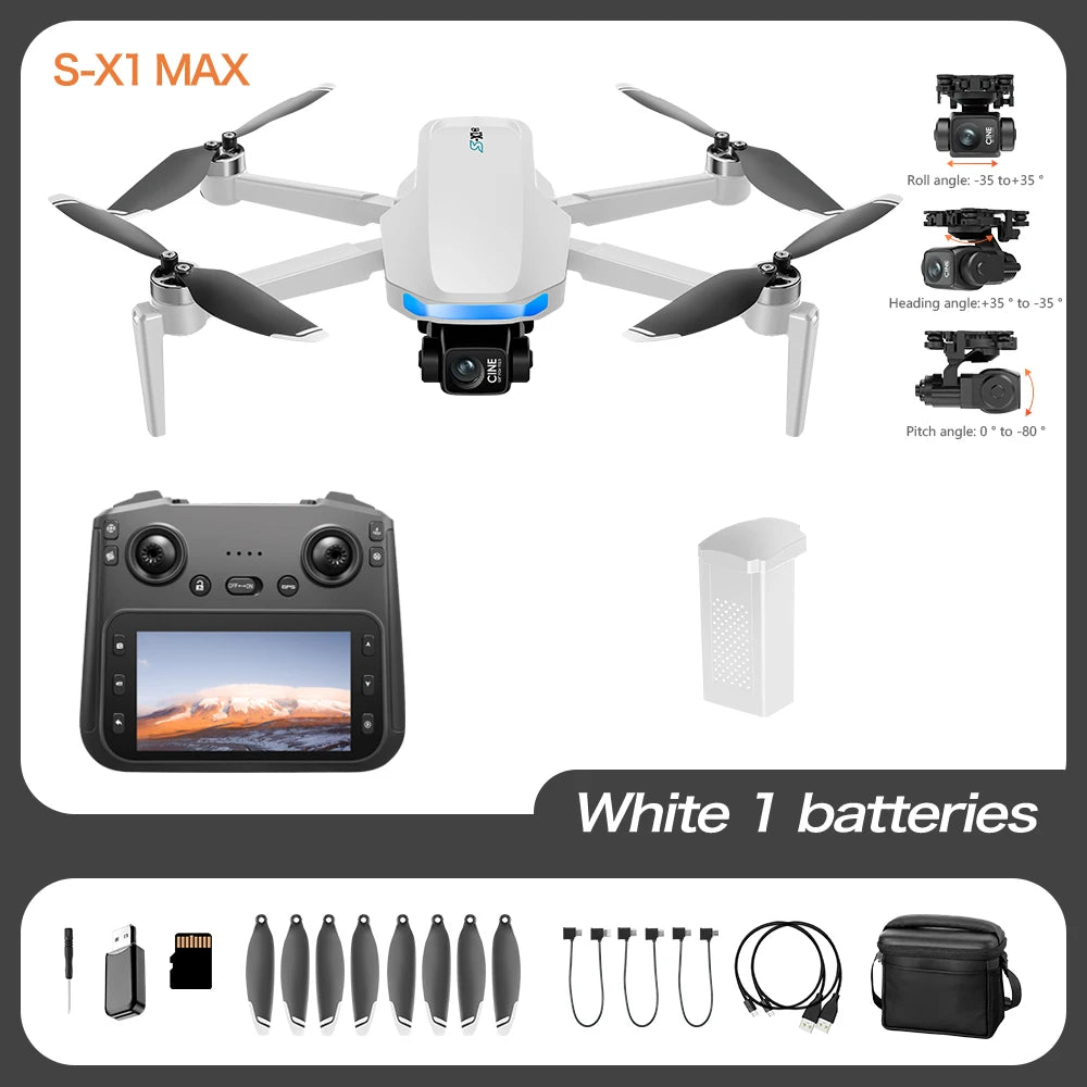 S-X1 New Drone with Screen 3-Axis Anti-shake Gimbal 4K Aerial Brushless Drones RC Quadcopter 5G GPS 8K HD Cameras EIS Mini Dron