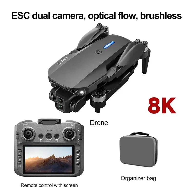 New E88GT Brushless Drone Dual HD Cameras WiFi FPV Foldable Arms Night Navigation Light Remote Control RC Quadcopter Photography
