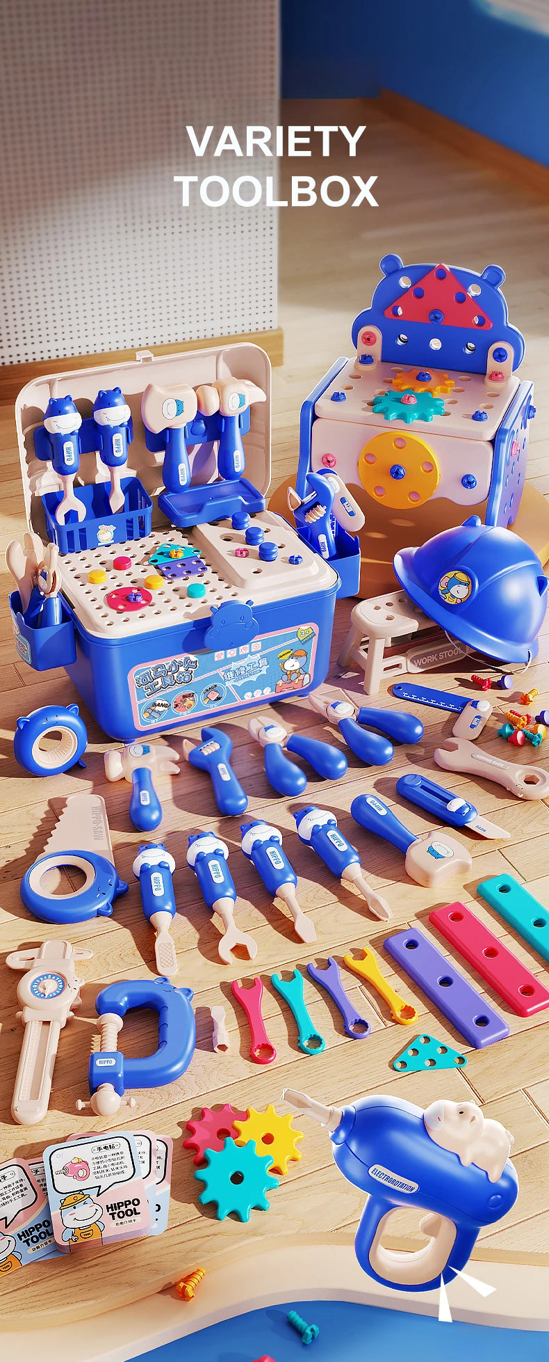 Children's Tool Set with Electric Toy Drill Kids Power Construction Toy Pretend Play Toy Tools Kit for Toddler Boys Girls Child