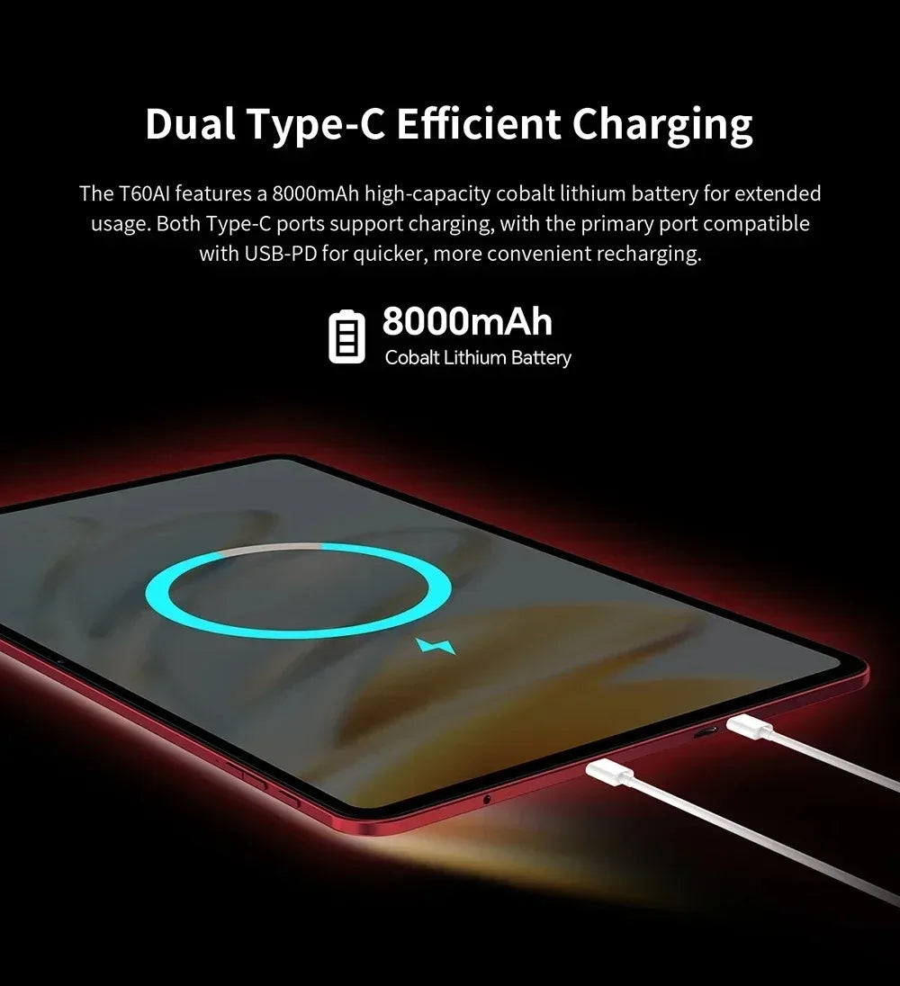 NEW Tablet Teclast T60 AI Allwinner A733 Octa-Core 12inch 2K HD TDDI Screen 6GB RAM 128GB ROM Android 15 WiFi6 8000mAh 13MP+5MP