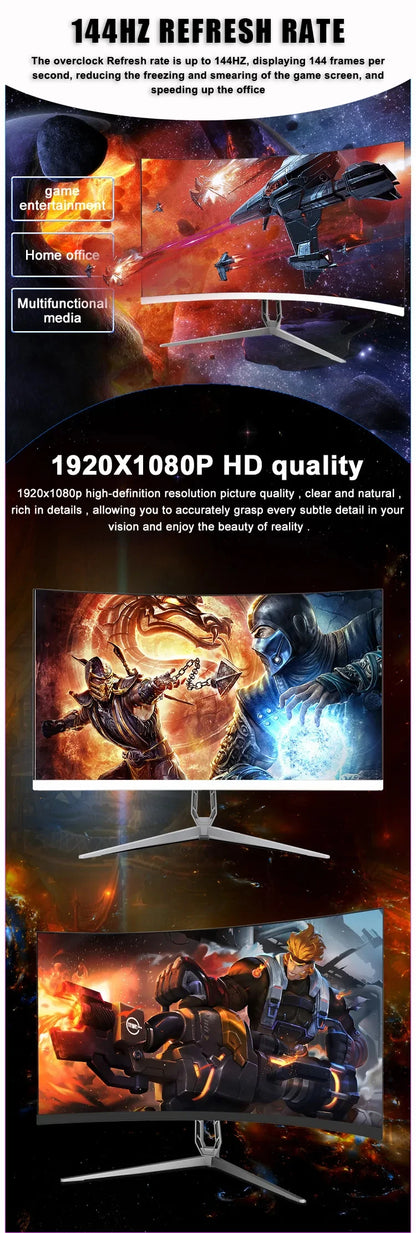 24-inch Gaming Monitor,1920*1080p,2ms,144hz,Ultra Wide 178° Wide Viewing Angle,LED Curved Display,For Gaming Office Learning