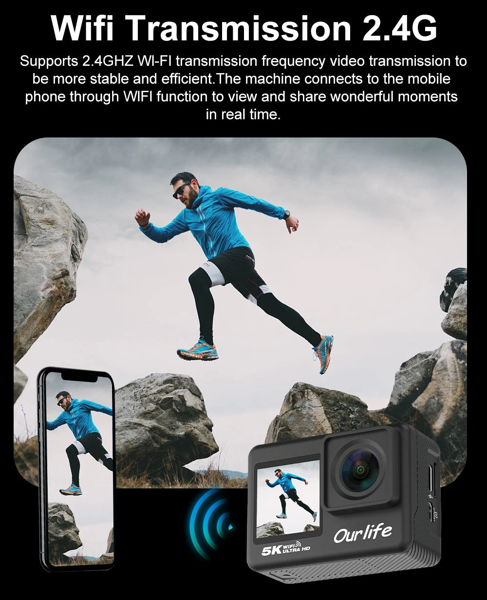 5K Action Camera 2.0'' Touch Screen 170° 30M Waterproof 5X Zoom WiFi Sport Camera With 2 in 1 Remote Control