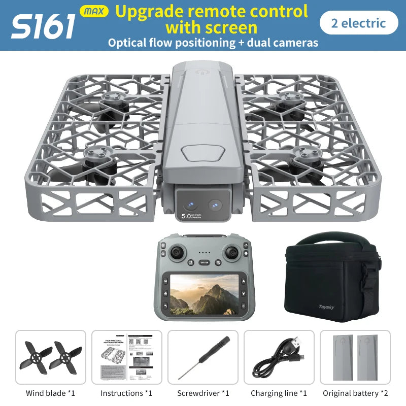 Original Mini Drone Flying Camera S161 RC Dron 8K HD Aerial Photography Pocket UAV with Screen Control Brushless Full Enclosure