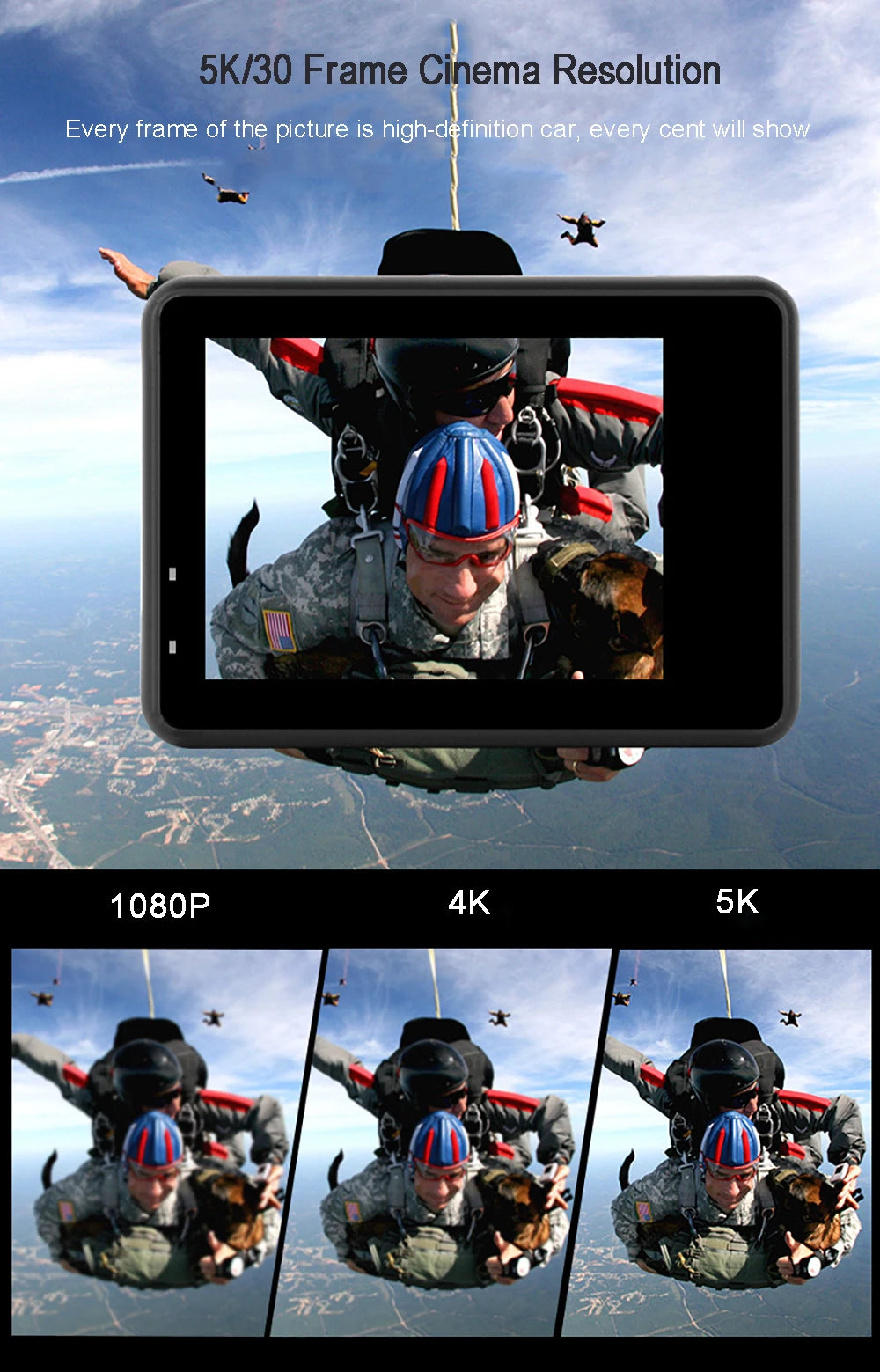 5K 4K60FPS Action Camera Dual IPS Touch LCD EIS 170° DVR 30M Waterproof 5X Zoom Sport Camera With Wireless Mic & Pre Recording