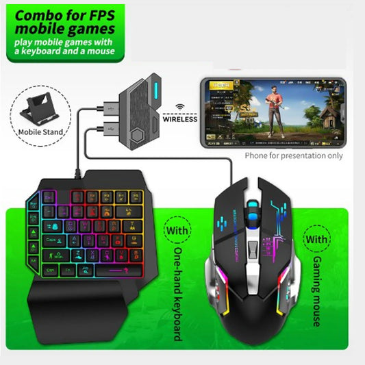 Mobile Game Combo Pack Bluetooth Connection Single Hand Keyboard Mouse Combo Responsive with Adjustable Phone Holder for Gaming