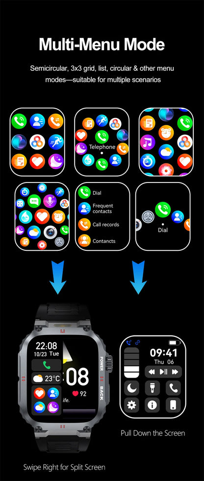 Men's Outdoor Sports Bluetooth Call Smart Watch 1.91 Inch Full Screen Touch Flashlight 110+ Sport Mode Smartwatch 2025 New