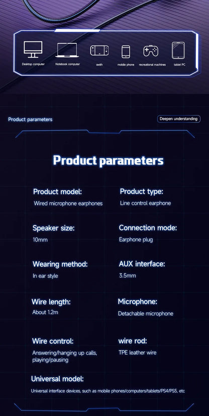 E-Sports Gaming Headset 7.1 Surround Sound Hifi Stereo Wired headphones 3.5mm/Type-C In-Ear dual Mic PUBG Gaming Earphone Earbud