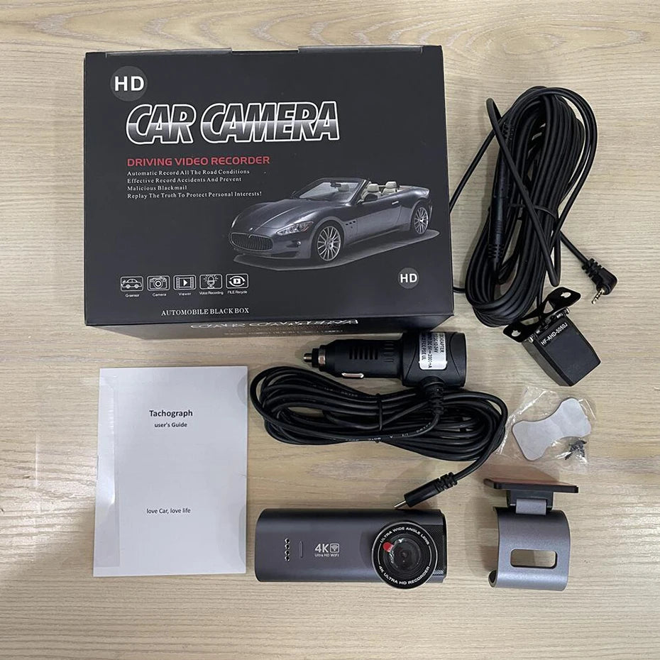 Dash Cam Front and Rear, 4K+1080P WDR Dash Camera for Cars,Built-in WiFi Car Camera with GPS Track,G-Sensor, Super Night Vision