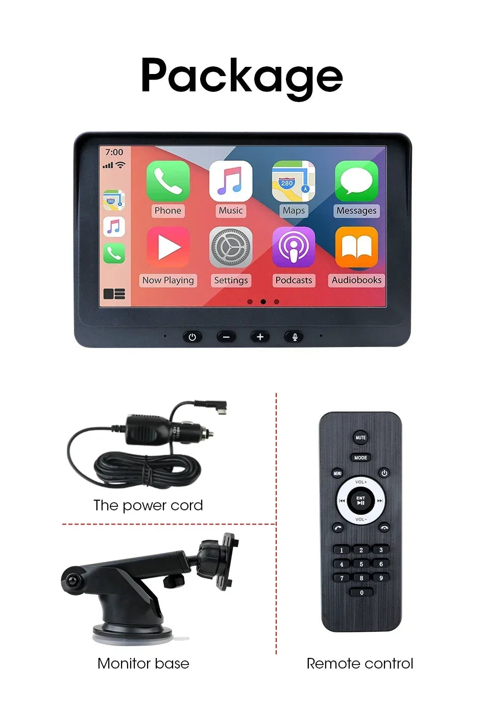 Portable 7 inch Multimedia Video Player Wireless Carplay Android Auto Touch Screen With USB AUX Dual Bluetoth Stereo Car Radio