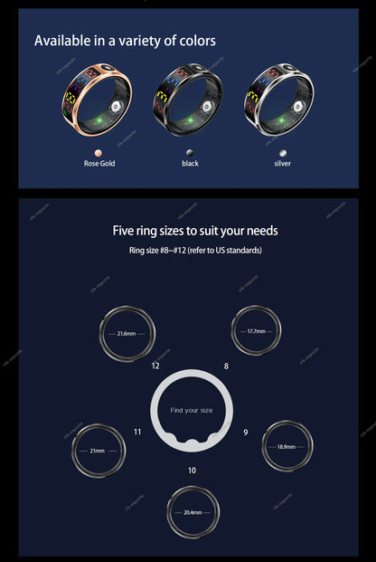 2025 R12 Smart Ring with Color Display Screen and Touch, Charging Box,Health Manager, 5 ATM Waterproof Smartring For Men Women