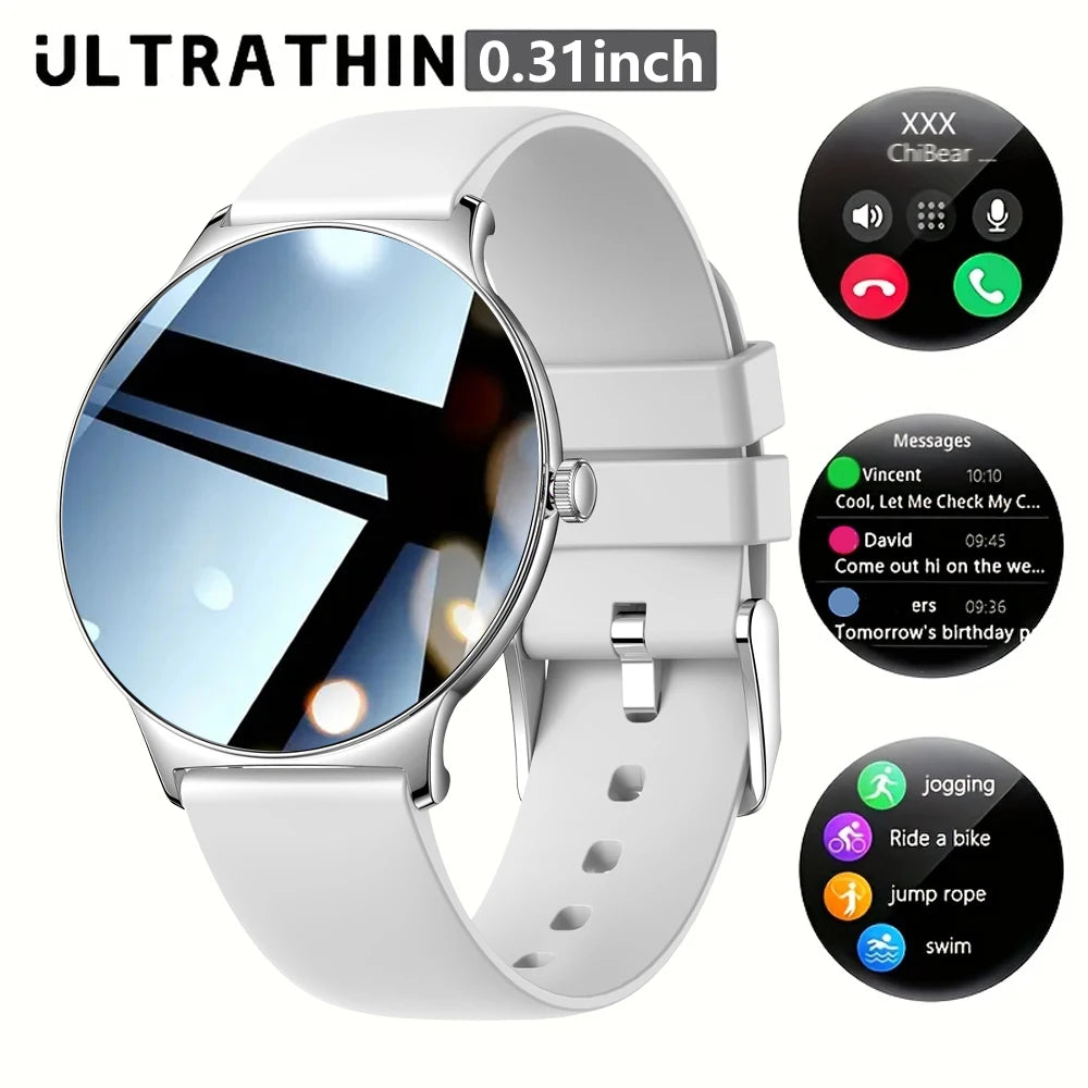 2025 New Ultra Slim AMOLED Smart Watch Women Screen Always Display Time Heart Rate BT Calling High-end Fashion Smartwatch IOS